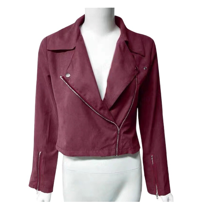 2023wish Amazon AliExpress European and American Autumn and Winter New Women's Lapel Oblique Zipper Short Women's Top