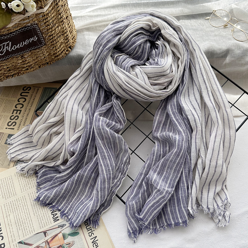Picture of Amazon Hot Autumn New European and American Striped All-match Silk Scarf Women's Artistic Foreign Style Shawl Men's Cotton Scarf