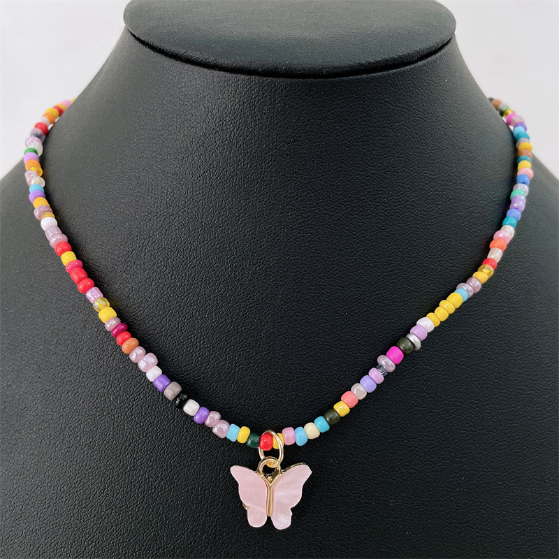 Picture of Color Rice Beads Handmade Necklace European and American Cross-border New Jewelry Ethnic Style Simple Beautiful Butterfly Pendant Necklace