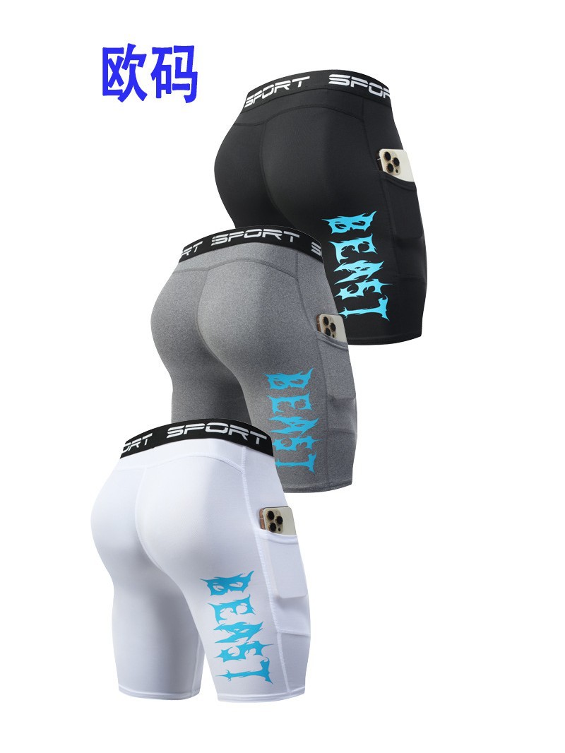 Sports Tights Men's Fitness Running Pants Quick-drying Breathable Five-point Leggings Printed Shorts Yoga Sports Pants