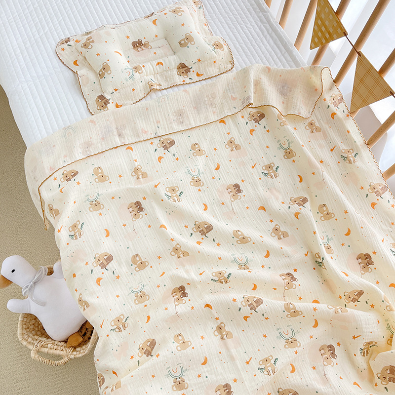 Picture of Summer double-layer four-layer gauze baby bag single class a air-conditioned room newborn blanket baby cartoon baby bag