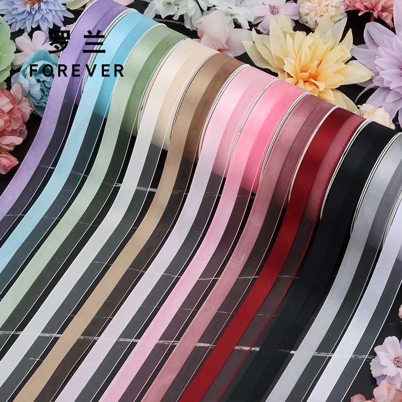 Roland Charming Yarn Half Satin Half Yarn Ribbon Flower Packaging Gift Box Tie Diy Flower Flower Shop Flower Ribbon