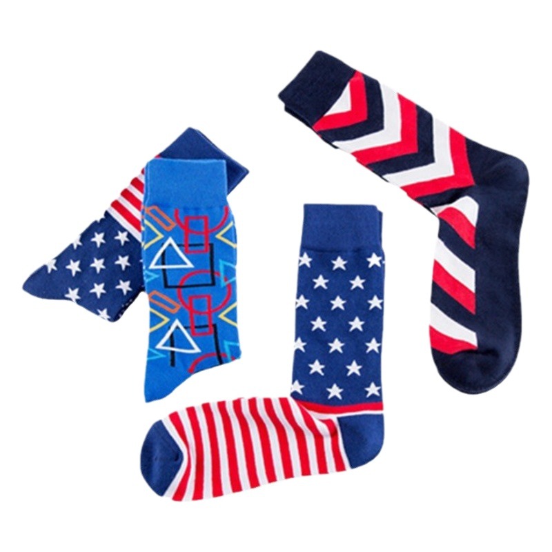 In stock autumn and winter new trendy men's socks Street skateboard socks casual multi-colored flag men's socks factory socks wholesale