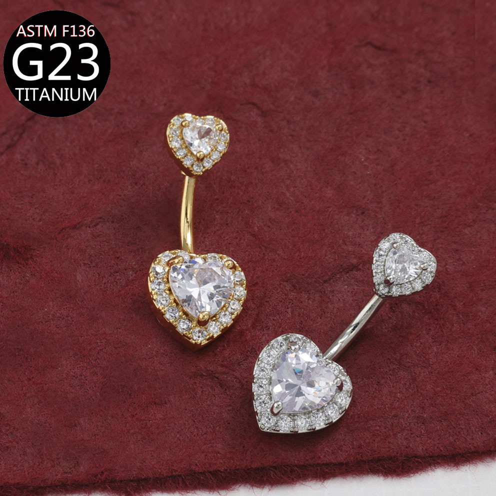 Picture of F136 Titanium Alloy Navel Ring Heart-Shaped Zircon Navel Ring G23 Piercing Jewelry Heart Navel Ring