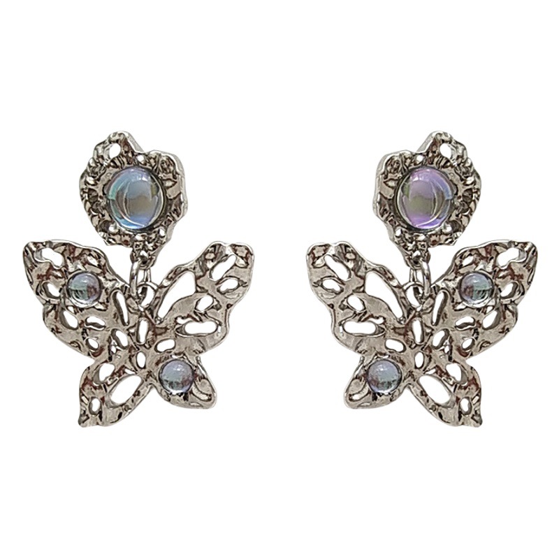 S925 Silver Needle Korea Dongdaemun Temperament Hollow Butterfly Earrings Distinctive Colorful Earrings Sweet Cool Ear Jewelry 5646