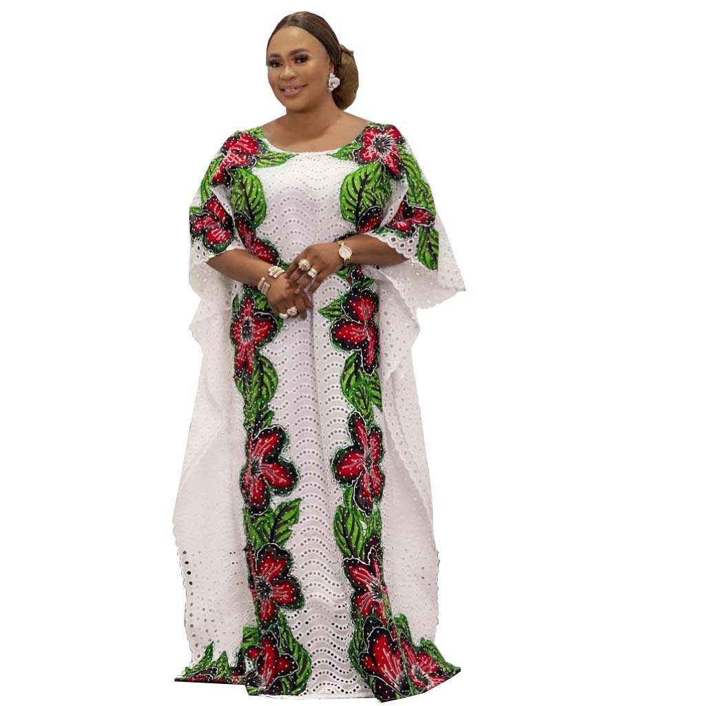 Cross-border Source plus size Women's Cotton Embroidered Sexy Hollow Dress Printed Hot Diamond Elegant Commuter Dress Special Price