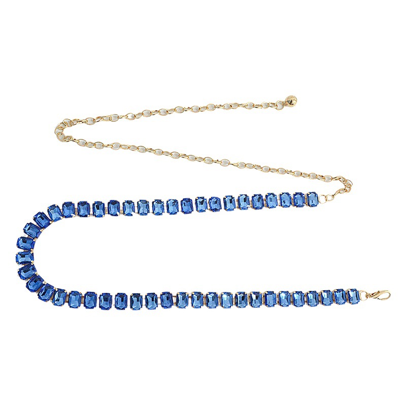 Cross-border new ladies thin belt large diamond crystal inlay decorative metal chain rhinestone inlay skirt