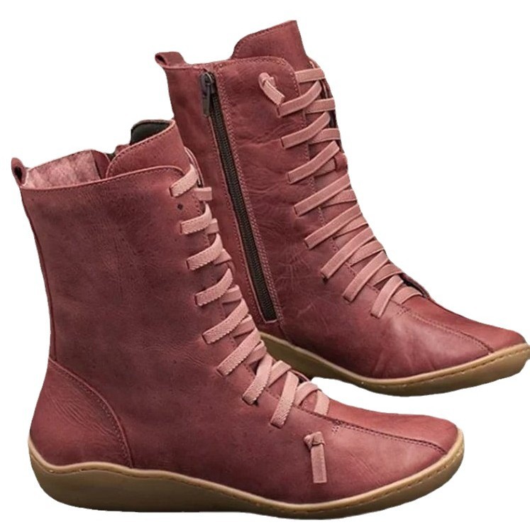 Picture of Cross-border New plus size Women's Shoes Lace-up Side Zipper Ladies Boots Flat Heel Casual Shoes Martins Boots Amazon wish