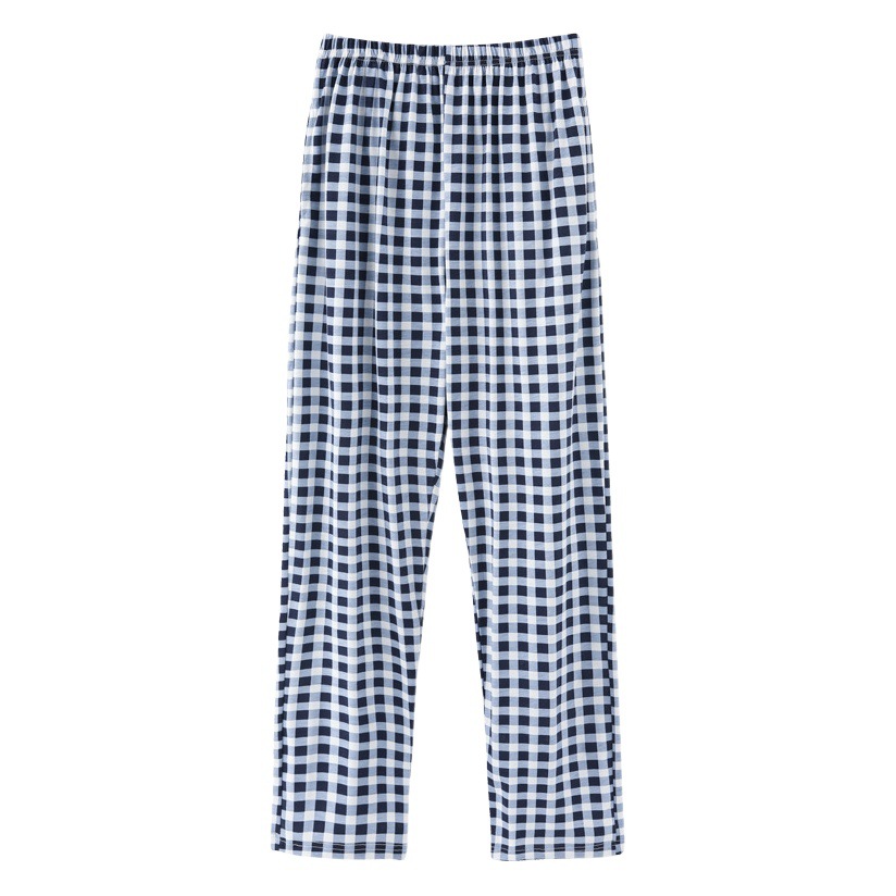 Summer Pajamas for Men, Breathable Loose Trousers, Thin Air-Conditioned Trousers for Couples, Loose Women's Trousers, Black Plaid Large Size Pajamas