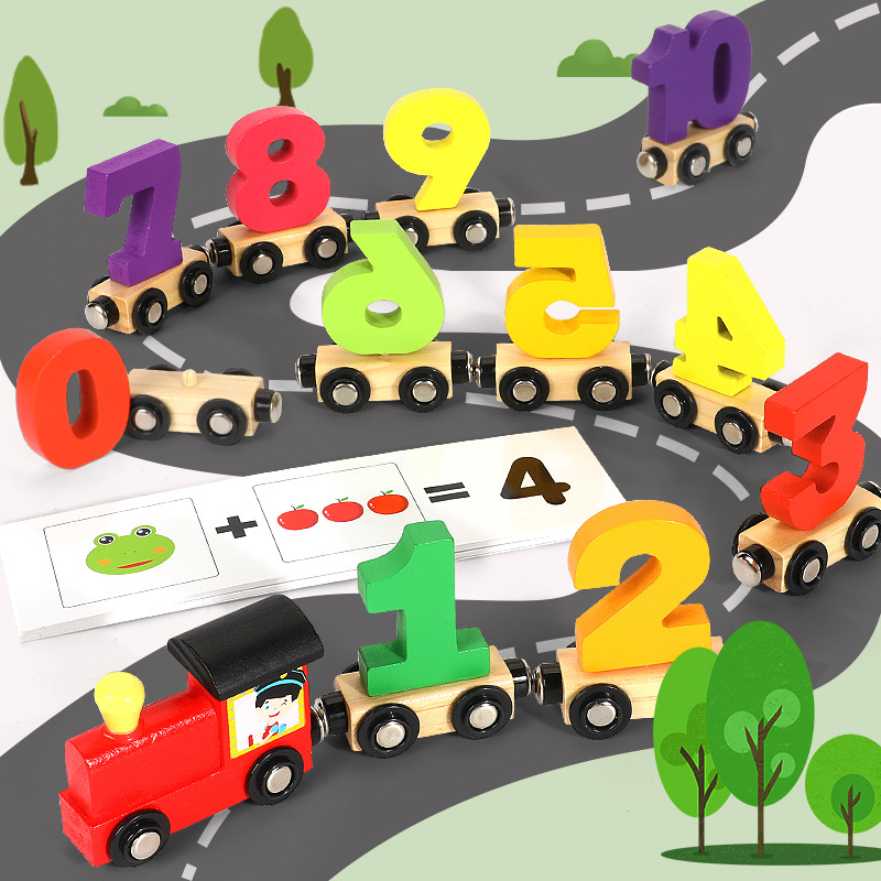 Picture of Children's educational toys building blocks magnetic digital small train letters wooden magnetic assembled 1-3 years old toy car