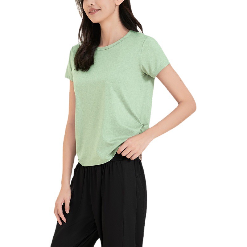 Summer Sports Quick-Drying Short-Sleeved T-Shirt Short Loose Top Women's Casual Waist-Cinching Lightweight Running Fitness Wear Yoga