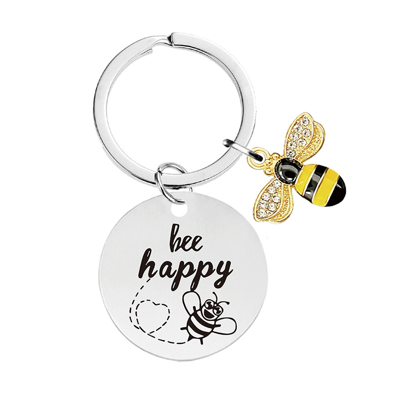 Picture of Metal Keychain European and American Cross-border Little Bee Thanksgiving Teacher's Day Commemorative Holiday Gift Metal Engraving Keychain