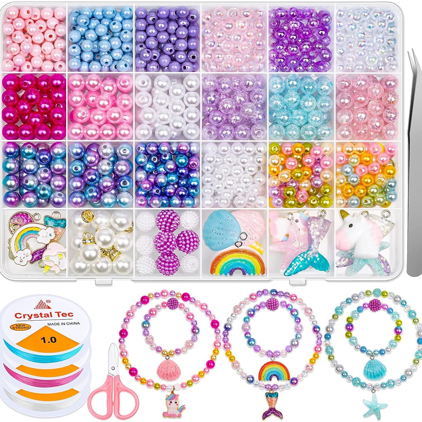 Cross-border Amazon Children Girl Gift Set Cartoon Unicorn Bracelet Handmade Phantom Pearl Necklace