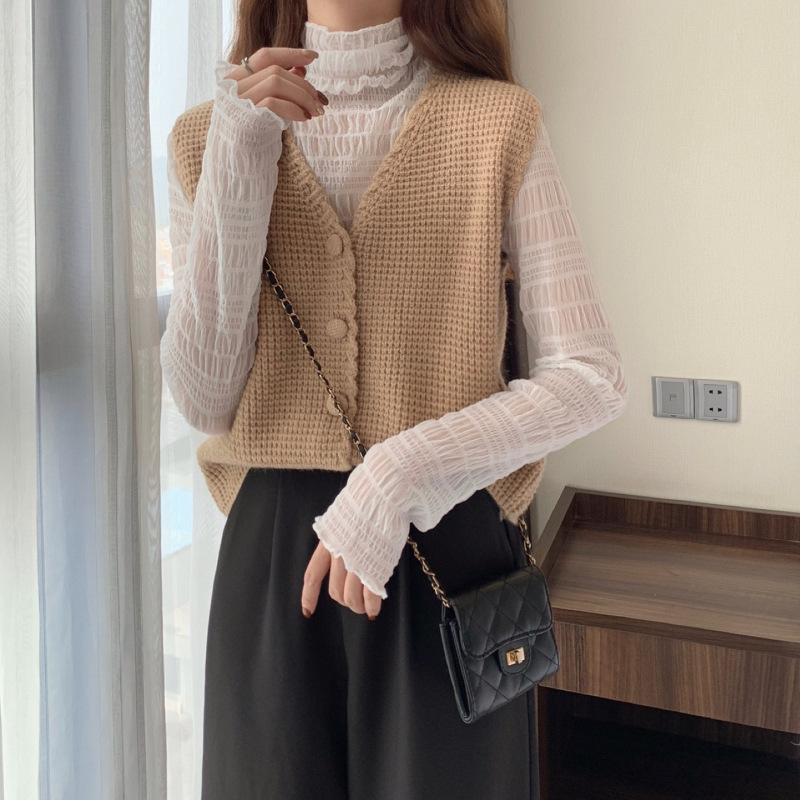 Picture of V-Neck Knitted Vest Women's Spring and Autumn 2024 New Loose Retro Waistcoat Sweater Jacket Sleeveless Top