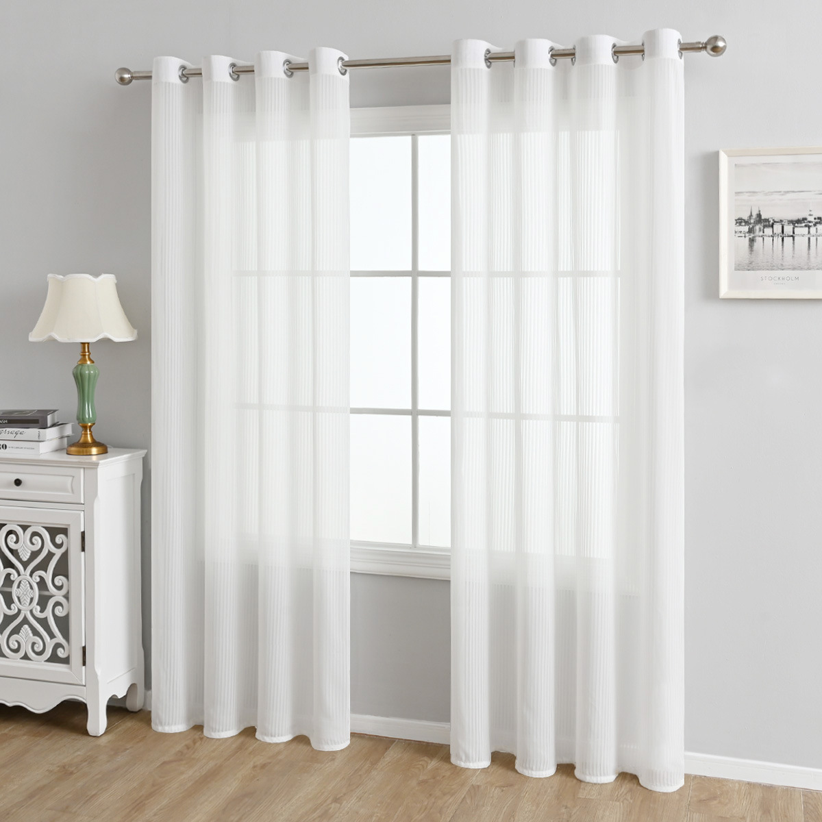 Picture of Cross-Border Vertical Striped Venetian Blinds Perforated Window Screen Living Room Balcony Bay Window Light-Impermeable Dream Curtain Curtains