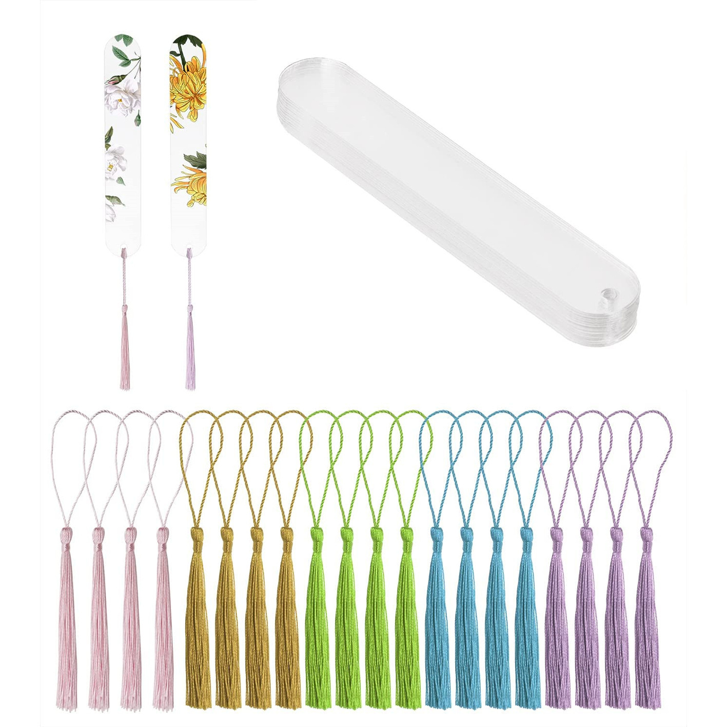20 Pieces of Transparent Blank Acrylic Bookmarks DIY Unfinished Colorfulful Tassel Hanging Tags