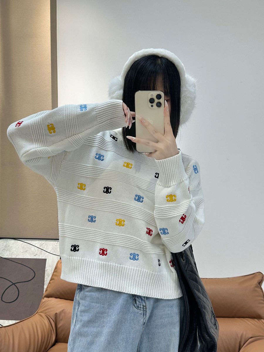 Autumn and Winter Letter Embroidered Rainbow Crewneck Soft Waxy Sweater Women's Korean Style New Casual Loose Slim Sweater Top