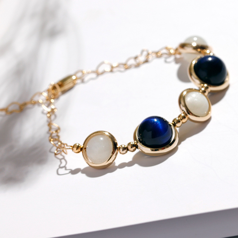 Picture of Badu Blue Tiger Eye Crystal Bracelet Female Student Ins Niche Design Bracelet Moonstone Transfer Beads Simple Hand Jewelry