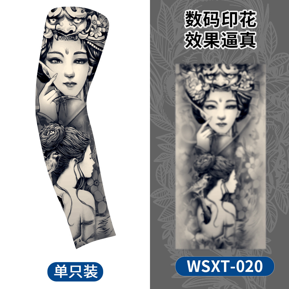 Picture of Summer Riding Sunscreen Tattoo Sleeve Simulation Tattoo Quick-drying Arm Protector Outdoor Sports Sunshade Breathable High Elastic Ice Sleeve