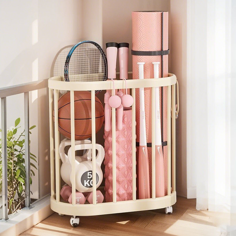 [Junengzhuang] Yoga Mat Fitness Equipment Storage Basket with Wheeled Storage Rack Plastic Large Storage Rack Floor Basket