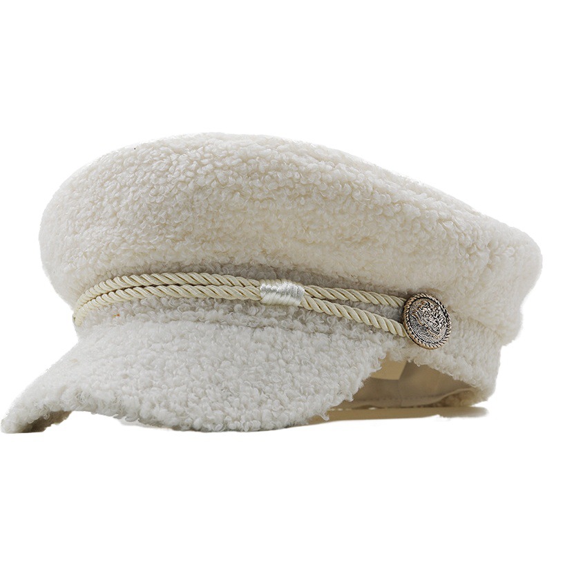 Autumn New Lamb Wool British Octagonal Hat Men's Literary and Versatile Casual Duck Tongue Beret Painter Hat Women