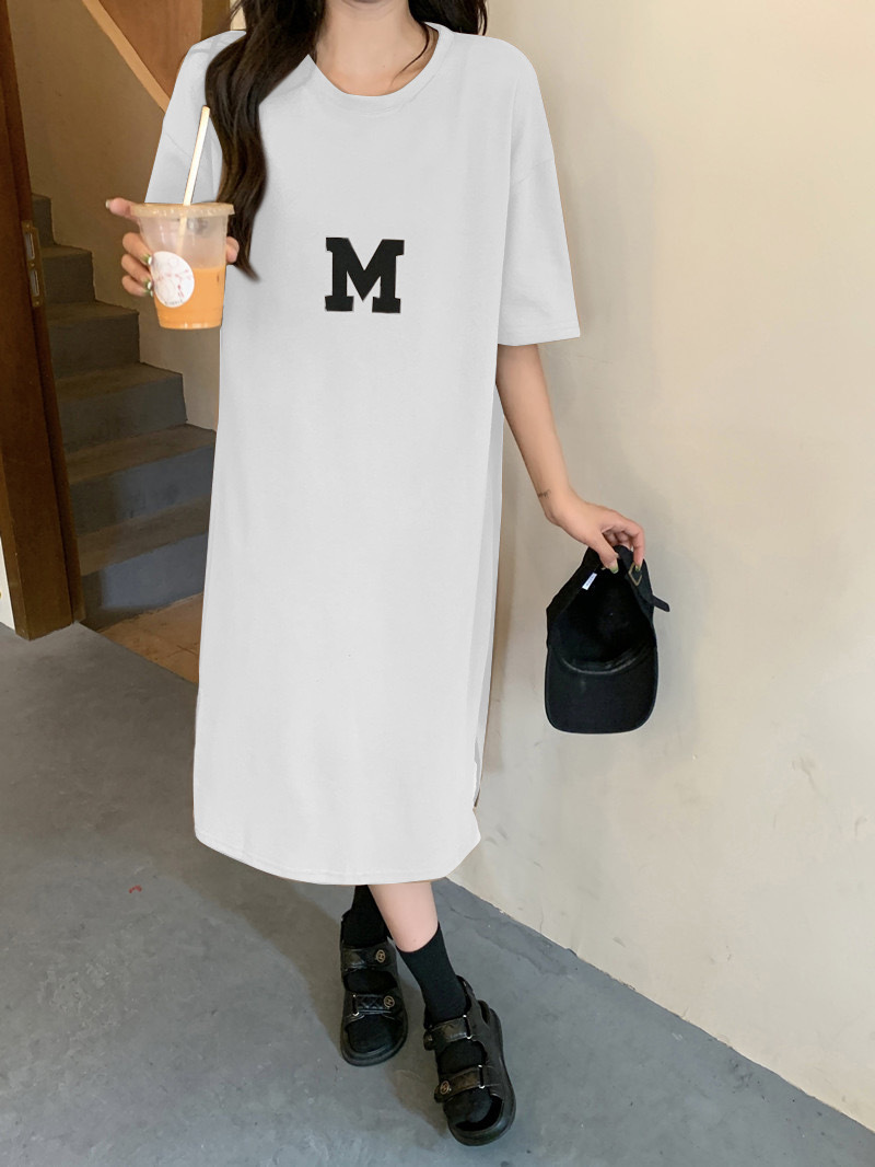 Picture of Summer New plus size Women's chubby girl Loose Belly Covering Base Shirt Women's Slim Long Over-the-Knee T-Shirt Dress