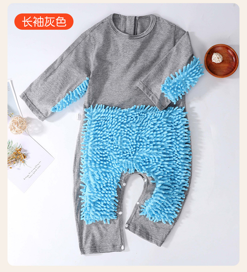 Picture of Summer thin short-sleeved conjoined baby mop man climbing suit baby jumpsuit climbing suit cleaning floor anti-dirty even