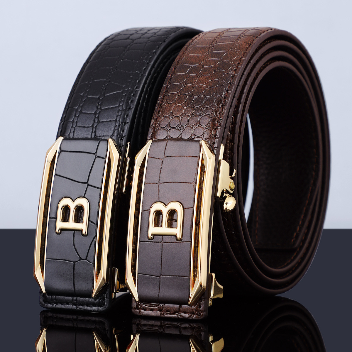 Cross-Border Exclusive Genuine Paul Men's Belt Business Versatile Fashion Toothless Crocodile Pattern Trouser Belt