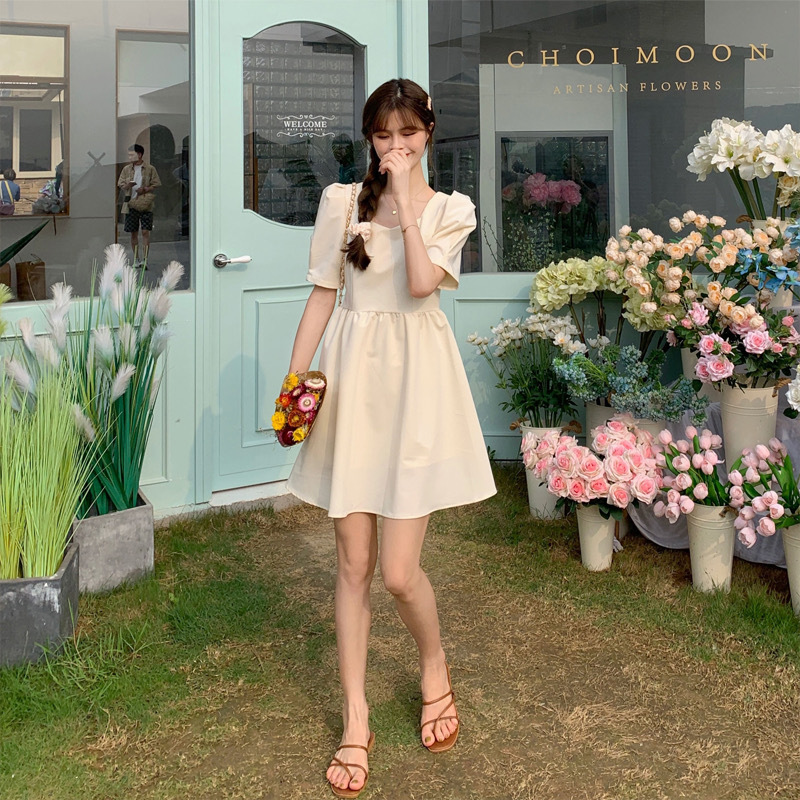 Picture of Korean style cross-border new French backless waist slimming design bow short sleeve high-end dress women's clothing