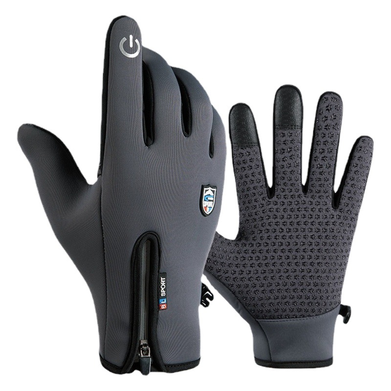 Outdoor Cycling Gloves Waterproof Touch Screen Winter Sports Men's and Women's Windproof Warm Gloves Fleece-Lined Reflective Zipper Skiing