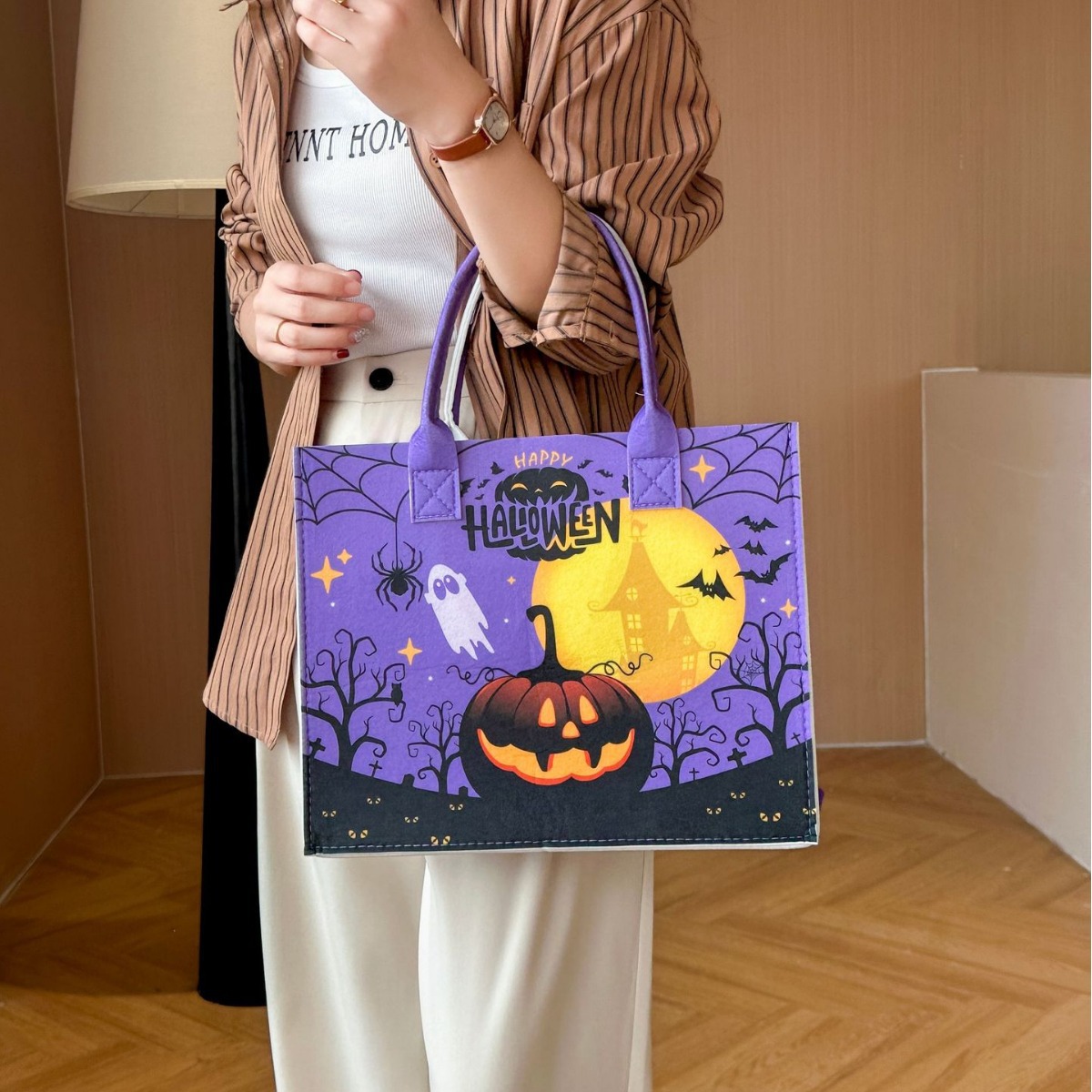 Halloween tote bag printed color felt bag party gift packaging bag shopping bag custom