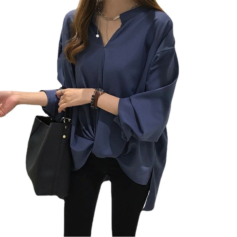 Women's 2023 New Style Simple Elegant Chiffon Shirt Women's Long Sleeve Top Loose BF Shirt Base Shirt