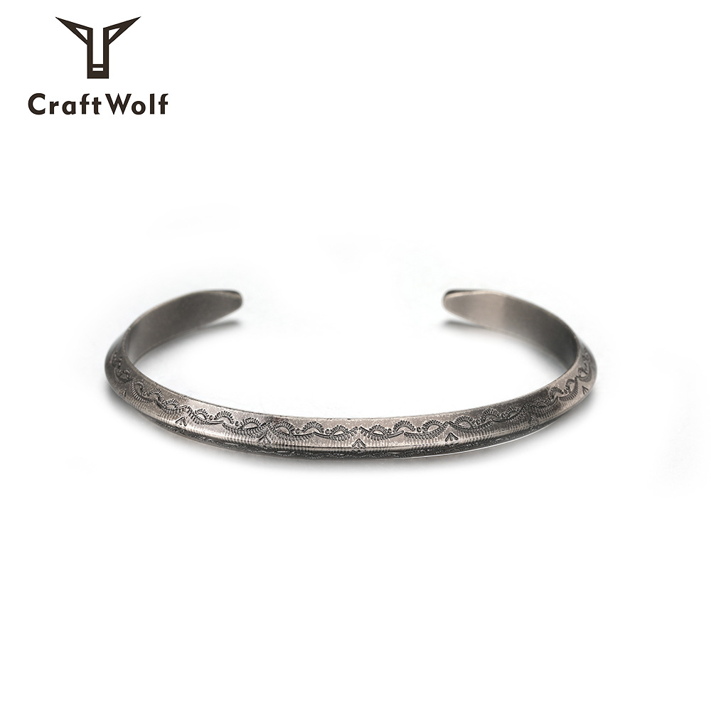 Indian Ethnic Style Navajo Retro Totem Carved Ancient Silver Men and Women Couple Open Bracelet Bracelet Jewelry