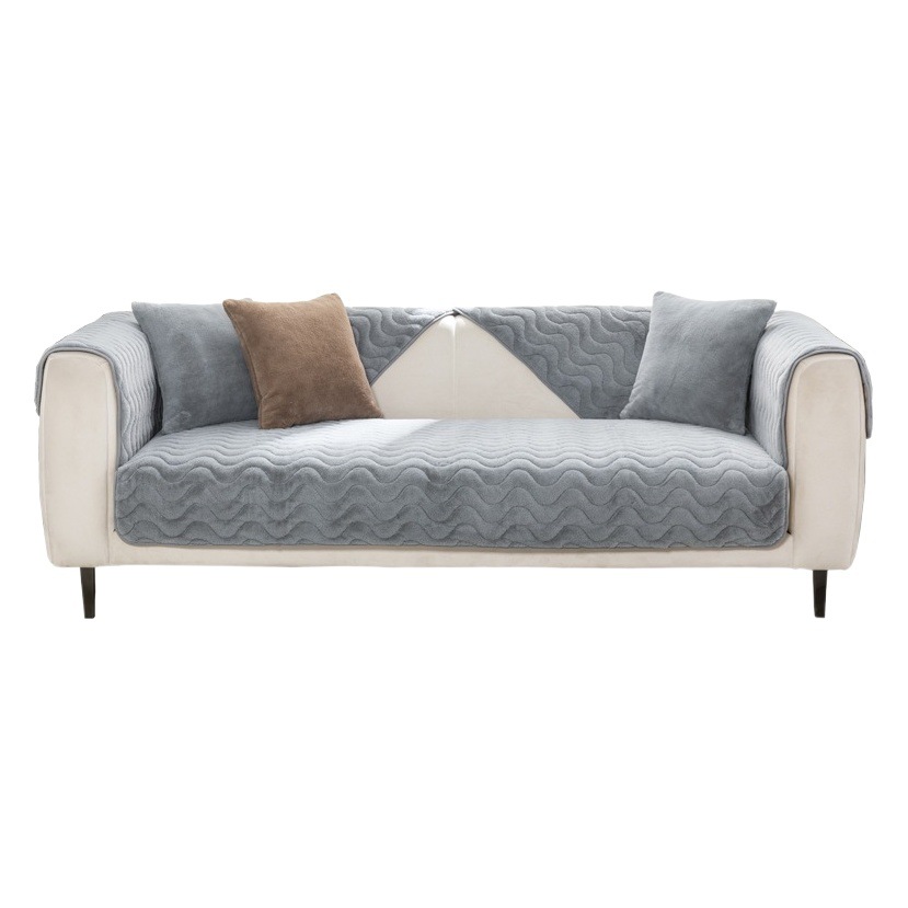 Thick rabbit plush sofa cushion high-grade solid color non-slip sofa towel winter Nordic simple style sofa cover wholesale