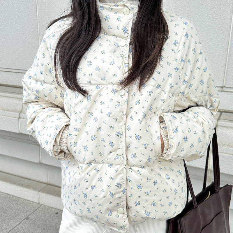 Winter New Small Floral Collar Short Down Cotton-padded Coat Loose Bread Coat Warm Thickened Women's Coat