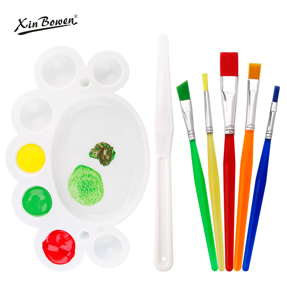 Cross-border watercolor pen candy-colored plastic water chalk children's brush 7 suit clay scraper palette wholesale