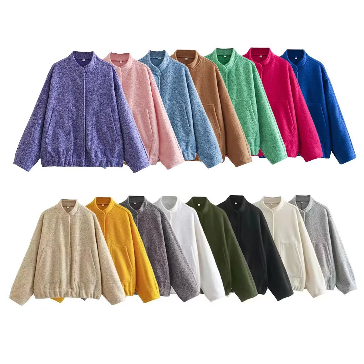 Picture of Autumn European and American Style Stand Collar Loose Large Version Multi-Color Women's Woolen Casual Women's Coat Jacket