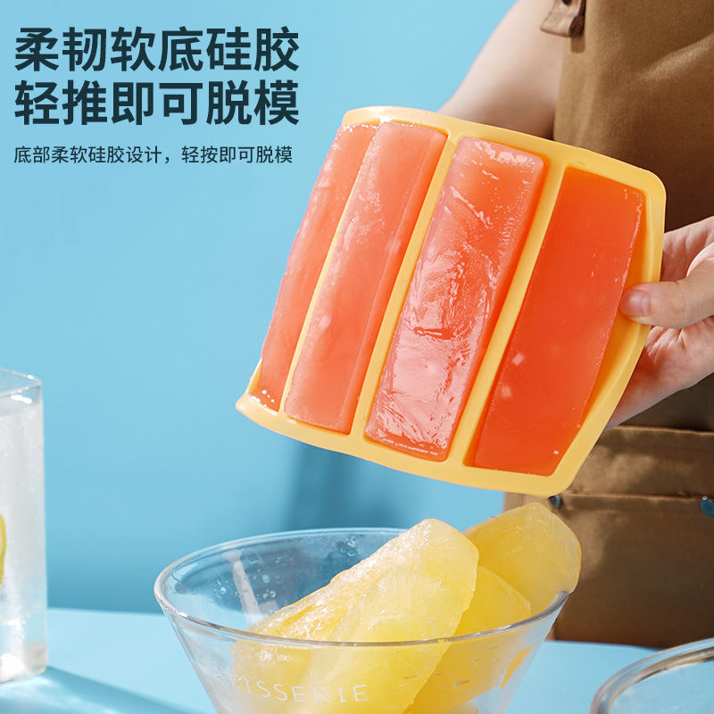 Picture of 4-grid large strip silicone ice lattice mold ice cube with lid easy demoulding household commercial whisky long strip ice cube mold