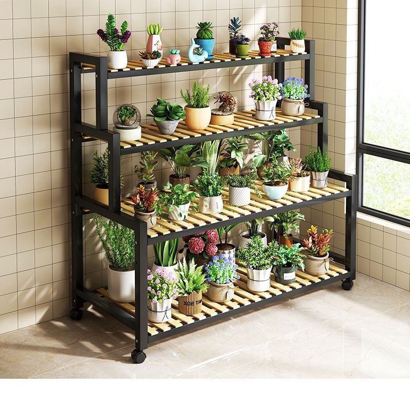 Flower Rack Living Room Flower Rack Mobile Indoor Iron Storage Rack Household Balcony Floor-standing Multi-layer Stepped Flower Pot