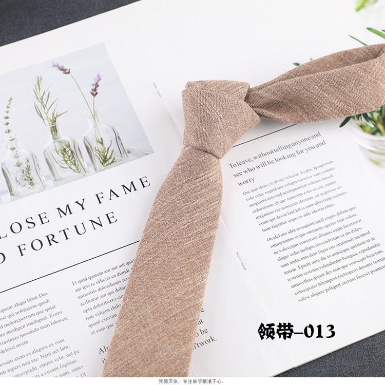 Picture of Factory wholesale Korean version of narrow cotton and linen tie men's leisure professional business work college style dark twill trendy