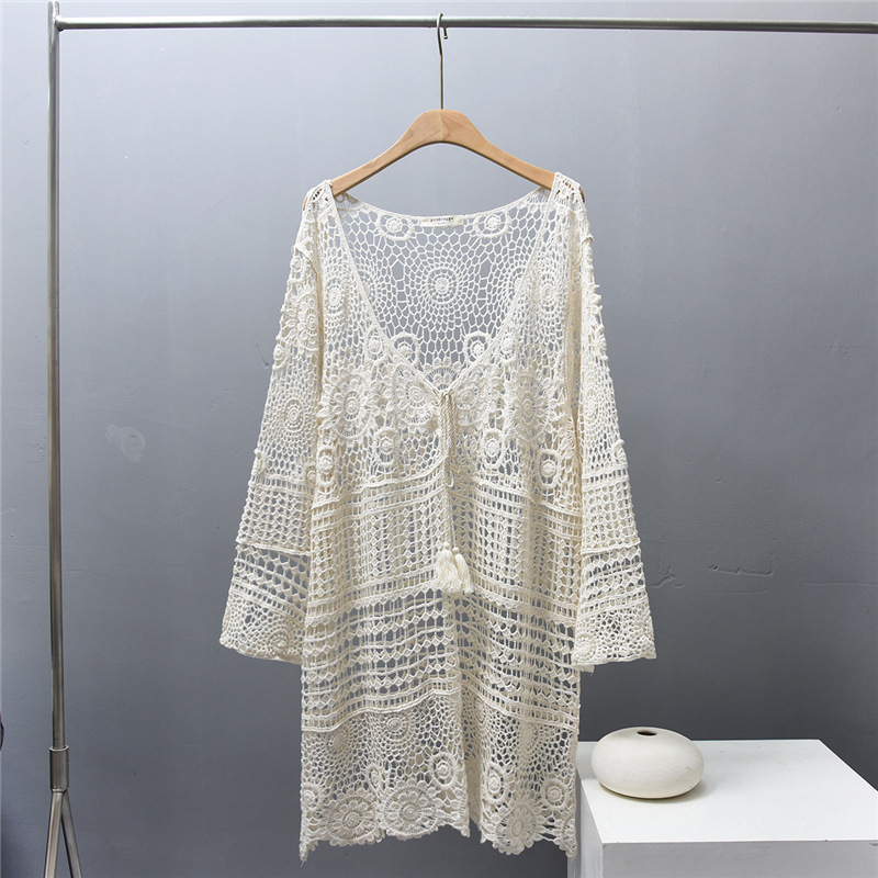 Summer New Mid-length Large Size Lace Cardigan Thin Cardigan Hollow Coat Fresh Mori Style Outer Top Women