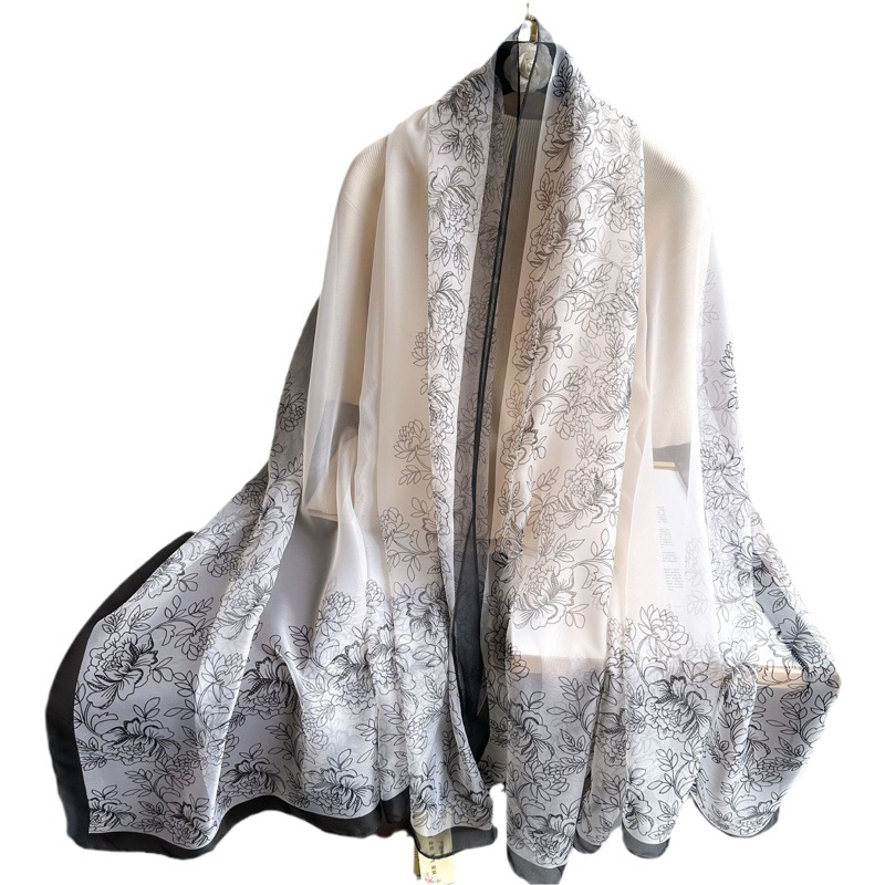 Silk Scarf Women's Spring Autumn and Winter Middle-aged and Elderly Mothers Warm All-match Oversized Scarf Literary Style Travel Scarf