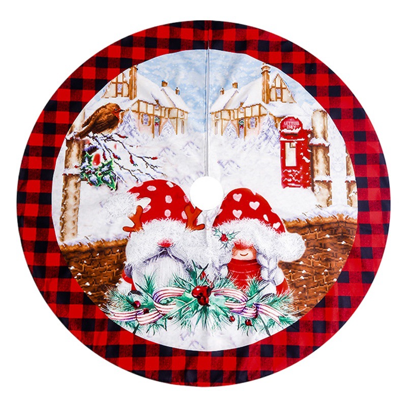Hong Kong Love Christmas Red and Black Plaid Christmas Tree Skirt Christmas Apron Christmas Stocking Tablecloth Set Home Decoration