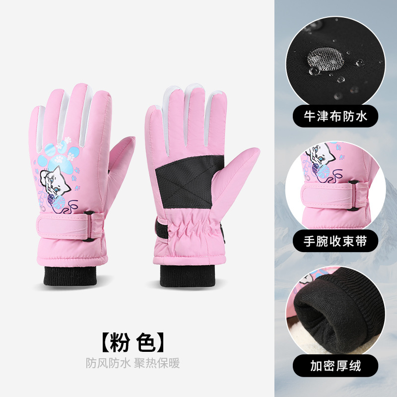 Picture of Winter Outdoor Children's Ski Gloves Men's and Women's 5-10 Years Old Cartoon Christmas Windproof Waterproof Warm Riding Gloves