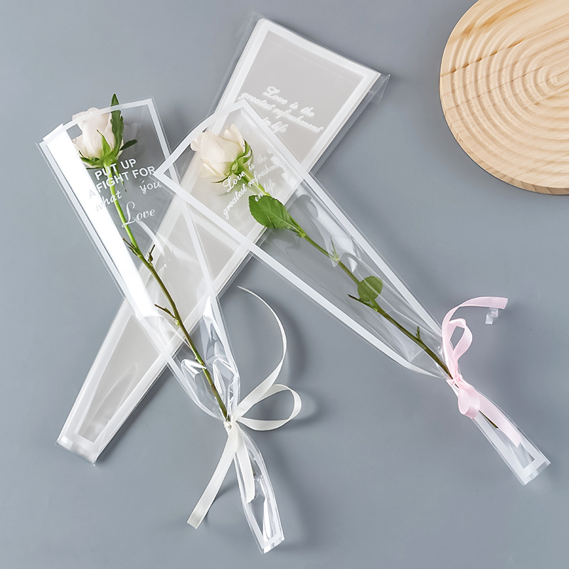 Valentine's Day Single Flower Packaging Bag Transparent High-End Style Rose Bouquet Floor Packaging Plastic Bag in Stock