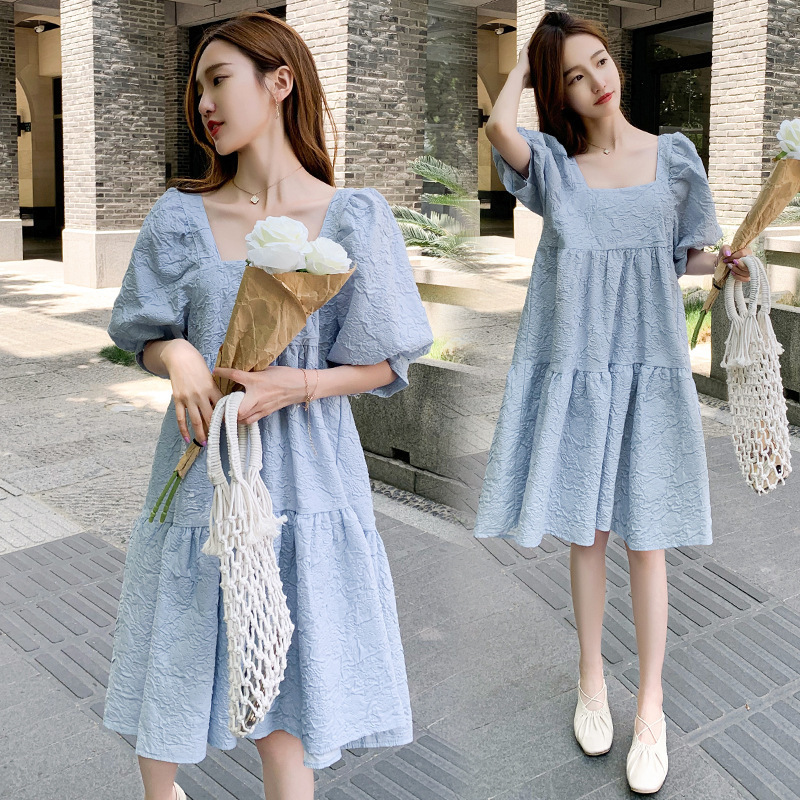 Maternity Dress Summer Dress Short-sleeved Elegant Outer Wear Loose All-match plus size Spring Fashion High-end Sense Midi dress