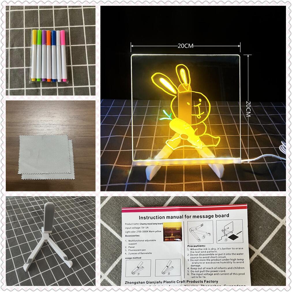 Picture of DIY hand-painted drawing board lamp material bag children's handmade holiday led atmosphere luminous writing board drawing tool suit