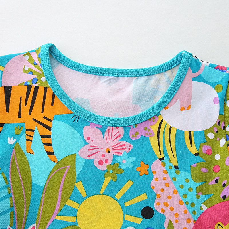 Picture of Summer New Girls' dress Cartoon Animal Print Princess Dress Crewneck Pullover Knitted Cotton Short Sleeve Children's Dress