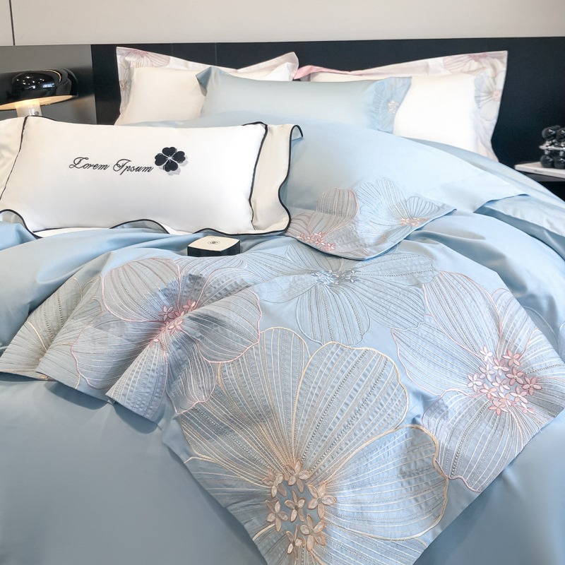 Light Luxury Four Seasons 100 Cotton Four-piece Set Cotton Quilt Cover Long-staple Cotton Bed Sheet Naked Sleeping Quilt Cover Bedding
