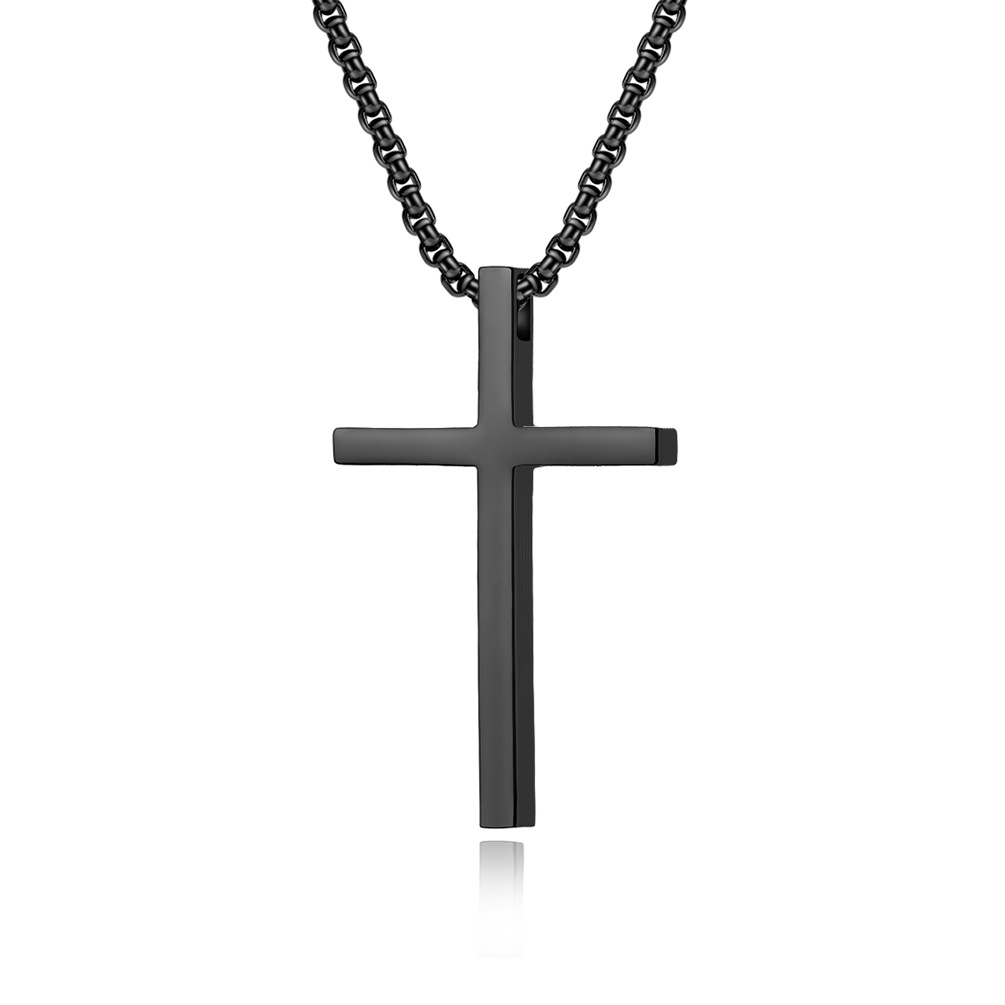 Picture of Ins Genderless Simple Titanium Steel Cross Necklace Glossy Niche Stylish Men and Women Wear Sweater Chain Pendant